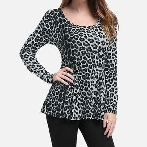 Allegra K Women's Leopard Long Sleeve Shirt